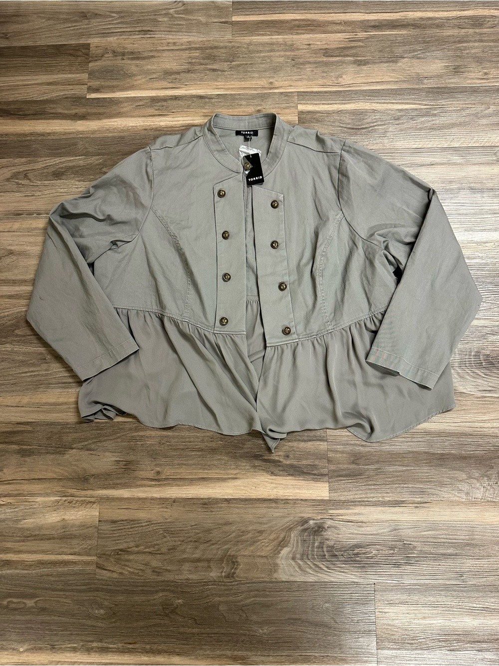 Torrid Gray Twill Chiffon Mix Military Peplum Jacket Size 4 4X NWT